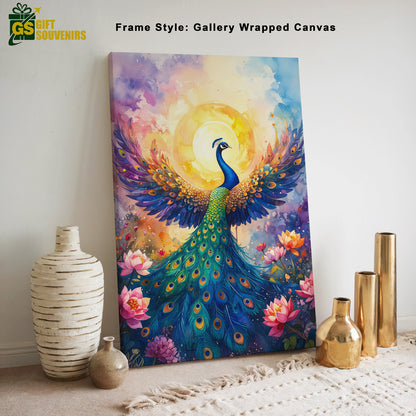Radiant Rise – Peacock Prosperity Canvas Wall Art