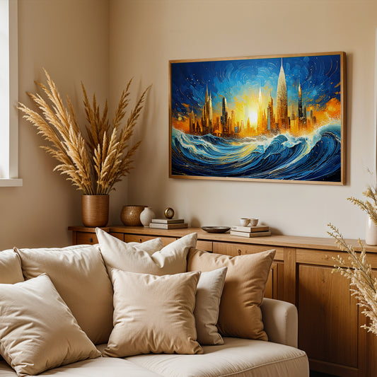 Urban Tide – Where Waves Meet the Skyline Canvas Wall Art
