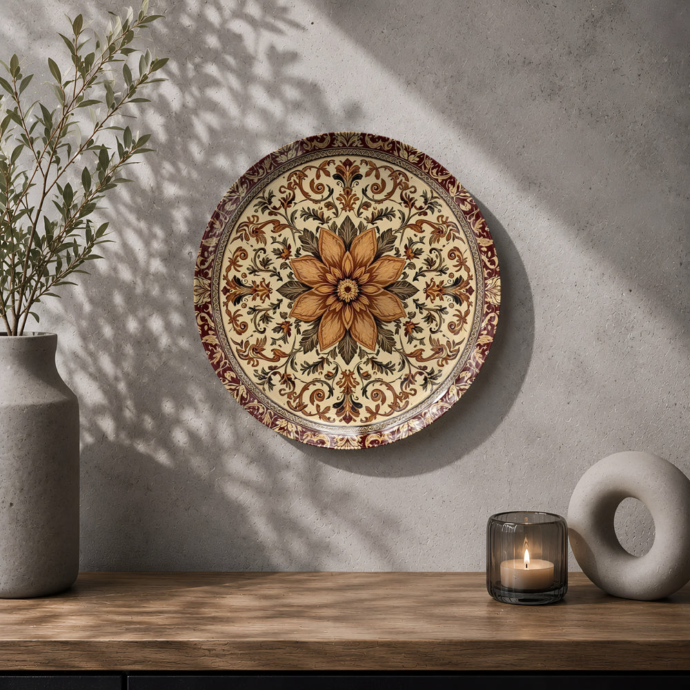 The Ornate Mandala ceramic wall plate inspired by floral geometry, symmetry and intricate patterns