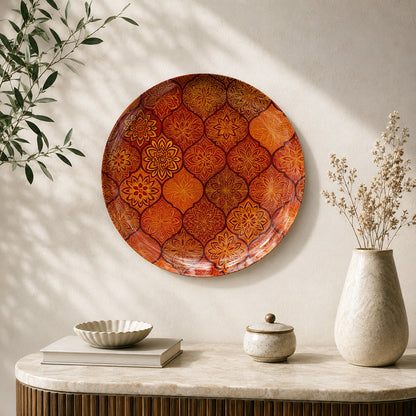 Floral Mosaic Indian heritage ceramic wall plate featuring intricate floral patterns and golden detailing