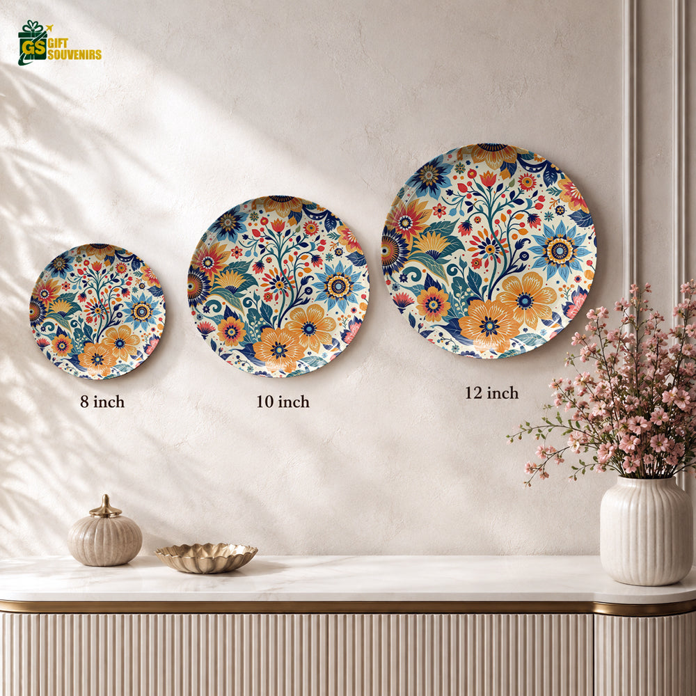 Colourful floral ceramic wall plate souvenir with premium gift box and intricate artwork