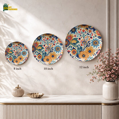 Colourful floral ceramic wall plate souvenir with premium gift box and intricate artwork