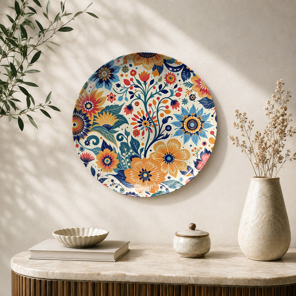 The Floral Tapestry colourful floral ceramic wall plate featuring vibrant botanical artwork