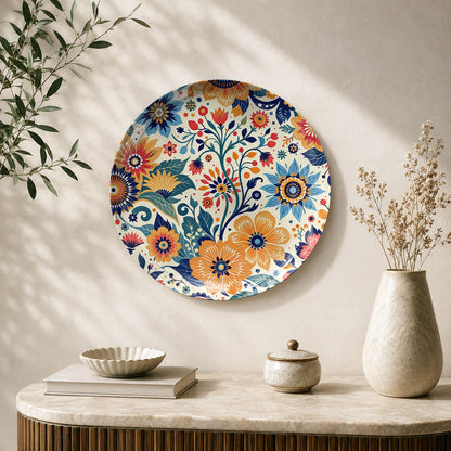 The Floral Tapestry colourful floral ceramic wall plate featuring vibrant botanical artwork