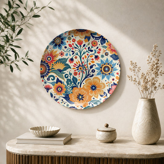 The Floral Tapestry colourful floral ceramic wall plate featuring vibrant botanical artwork