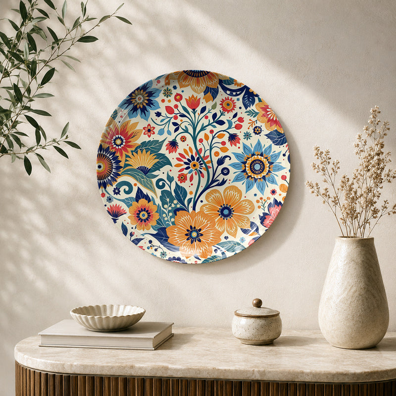 The Floral Tapestry colourful floral ceramic wall plate featuring vibrant botanical artwork