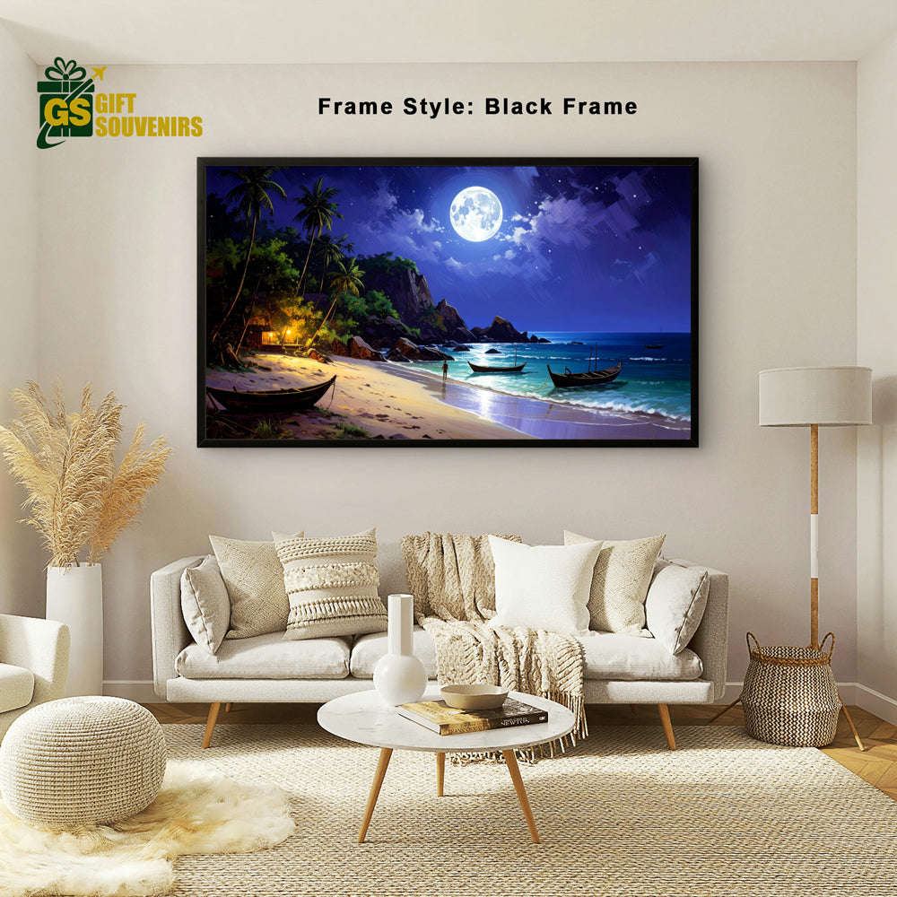 Moonlit Shores – A Night by the Sea Canvas Wall Art