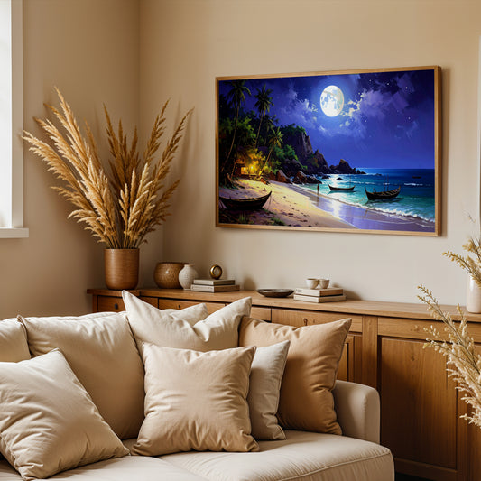 Moonlit Shores – A Night by the Sea Canvas Wall Art