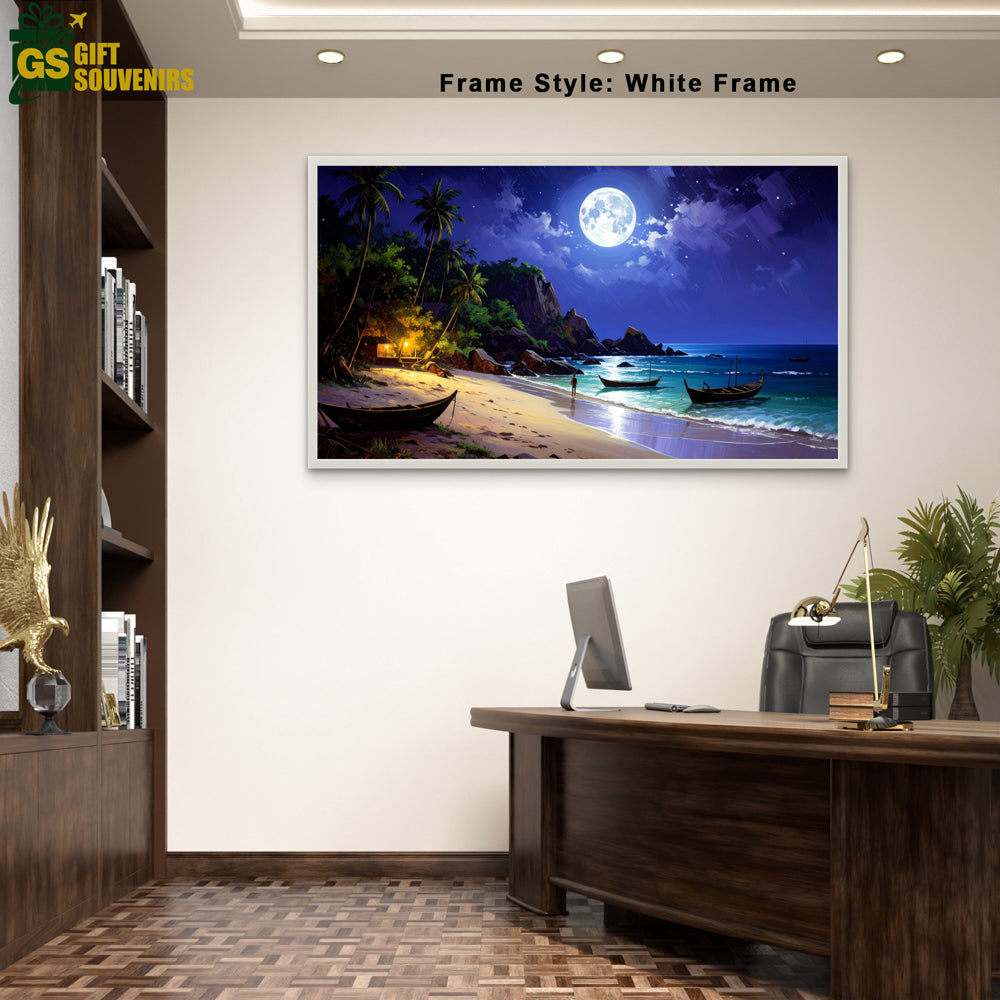 Moonlit Shores – A Night by the Sea Canvas Wall Art