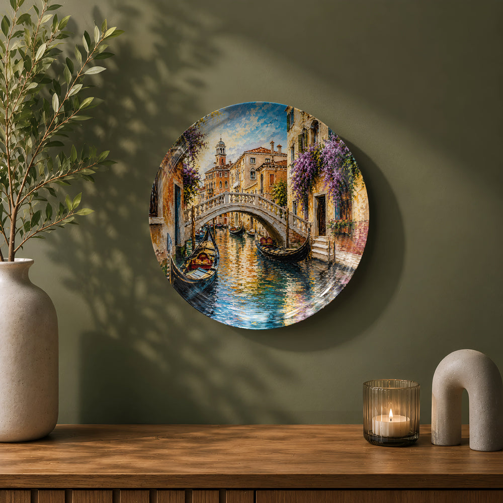 Premium ceramic wall plate showcasing a romantic Venetian canal lined with historic buildings.