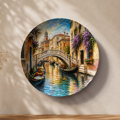 Italian canal cityscape printed on a premium ceramic wall plate featuring Venice.