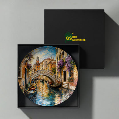 Canal Serenity ceramic wall plate inspired by the romance and elegance of Venice's historic canals.