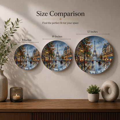 Elegant Paris cityscape printed on a premium ceramic wall plate with the iconic Eiffel Tower.