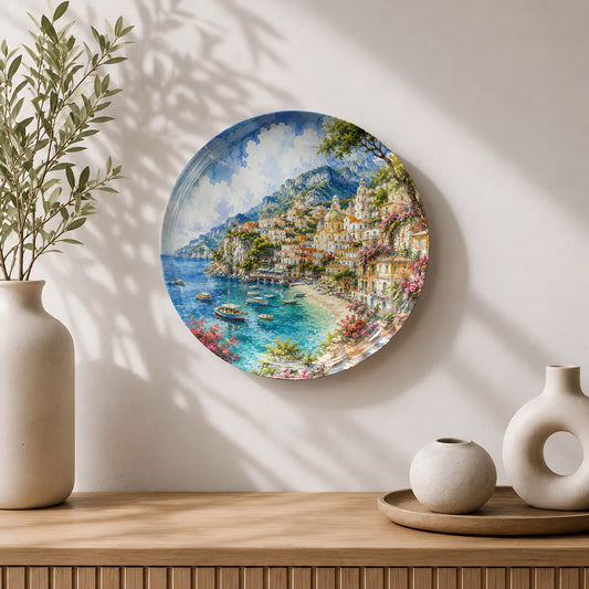 Premium ceramic wall plate showcasing Italy's Amalfi Coast with cliffside villages and turquoise waters.