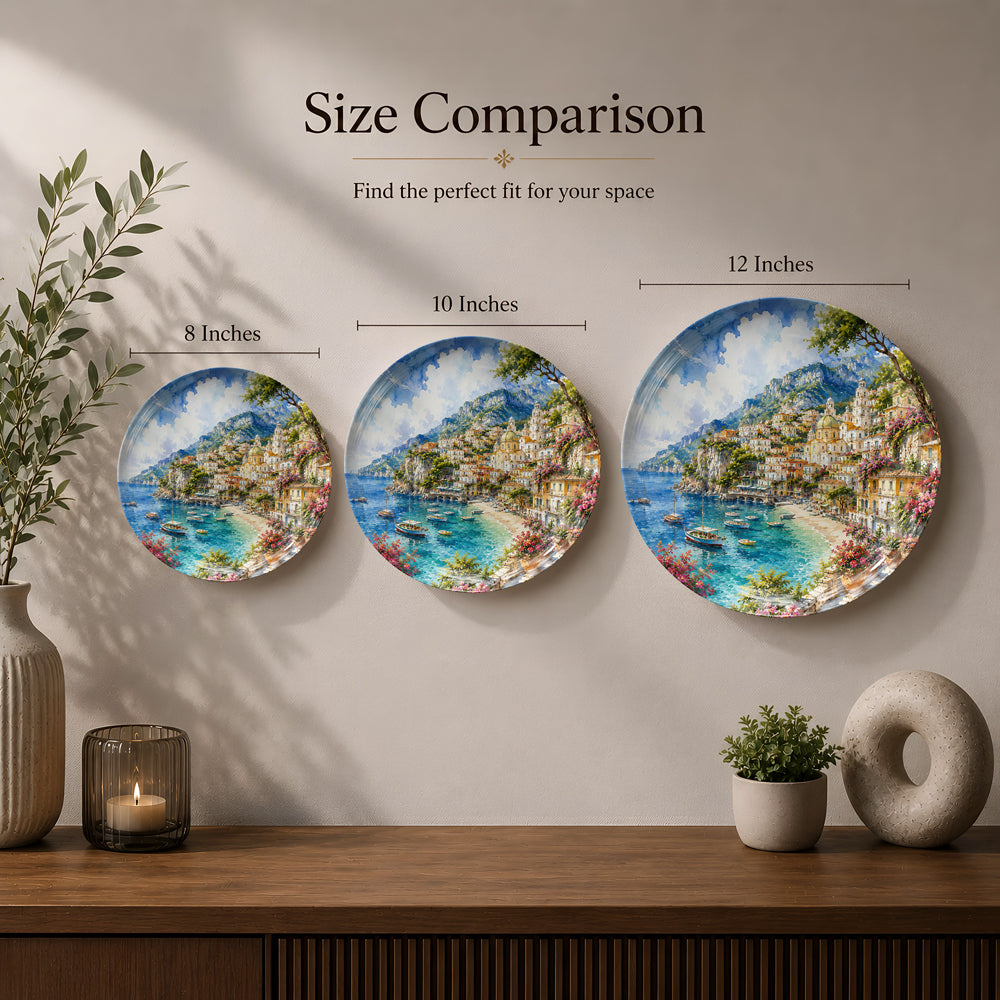 Italian coastal landscape printed on a premium ceramic wall plate featuring the Amalfi Coast.
