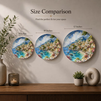 Italian coastal landscape printed on a premium ceramic wall plate featuring the Amalfi Coast.