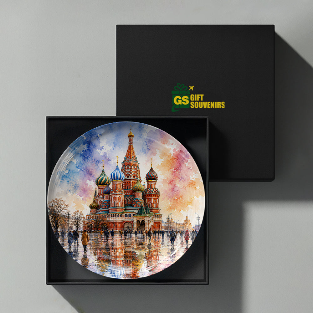 Ruby Domes ceramic wall plate inspired by the timeless beauty of Saint Basil's Cathedral in Moscow.