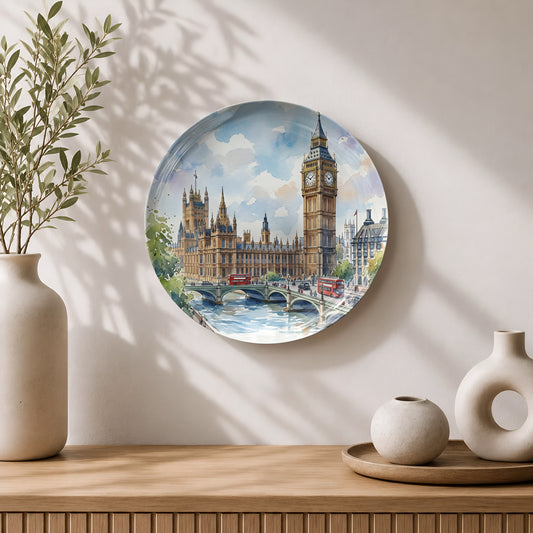 Royal Westminster ceramic wall plate featuring Big Ben and the Palace of Westminster in London.