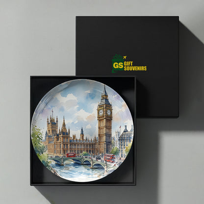 Royal Westminster ceramic wall plate inspired by the timeless beauty of London's iconic Big Ben.