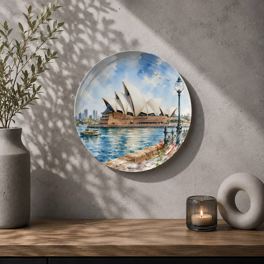 Sydney-inspired ceramic wall plate featuring the famous Sydney Opera House and harbour.