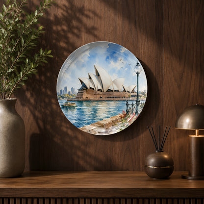 Global Classics Harbour Harmony ceramic wall plate celebrating Australia's iconic architectural landmark.