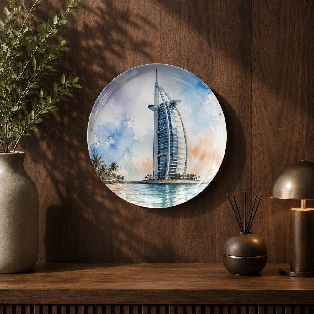 Global Classics Desert Sail ceramic wall plate celebrating Dubai's architectural icon.
