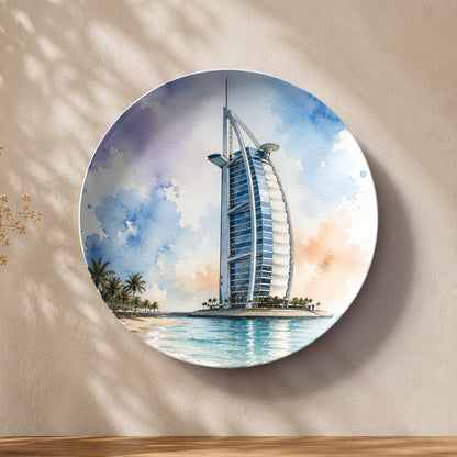 Desert Sail ceramic wall plate featuring the iconic Burj Al Arab in Dubai.