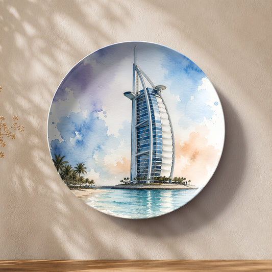 Desert Sail ceramic wall plate featuring the iconic Burj Al Arab in Dubai.