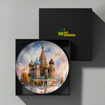 Crimson Cathedral ceramic wall plate inspired by the timeless beauty of Saint Basil's Cathedral.
