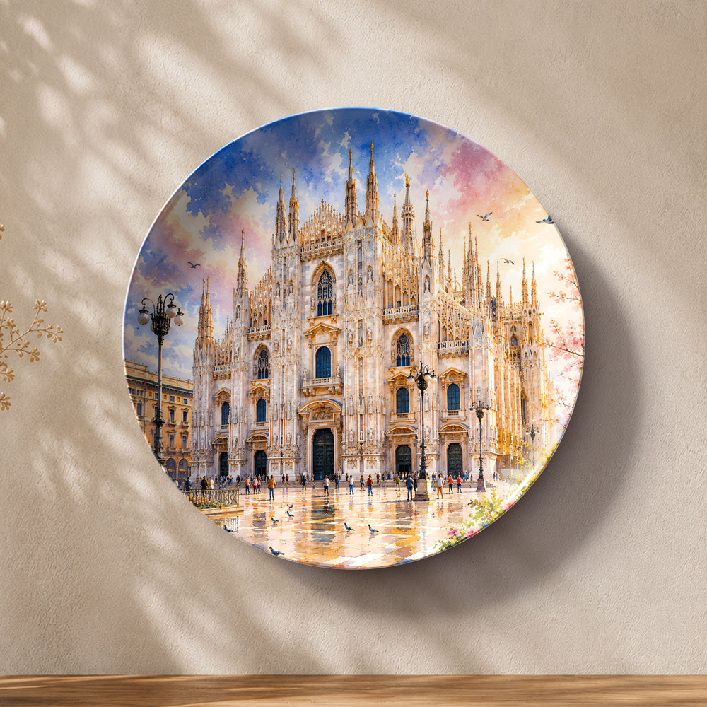 Milan Majesty ceramic wall plate featuring the magnificent Duomo di Milano in Italy.