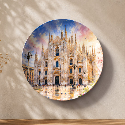 Milan Majesty ceramic wall plate featuring the magnificent Duomo di Milano in Italy.