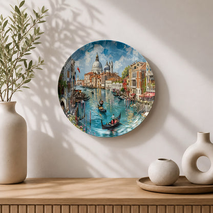 Premium ceramic wall plate with a vibrant Venice canal painting and iconic gondolas