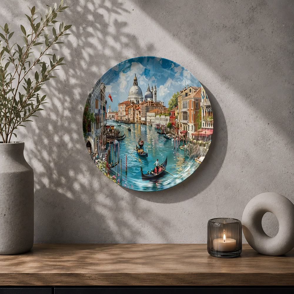 Venice-inspired ceramic wall plate showcasing the Grand Canal and Basilica di Santa Maria della Salute