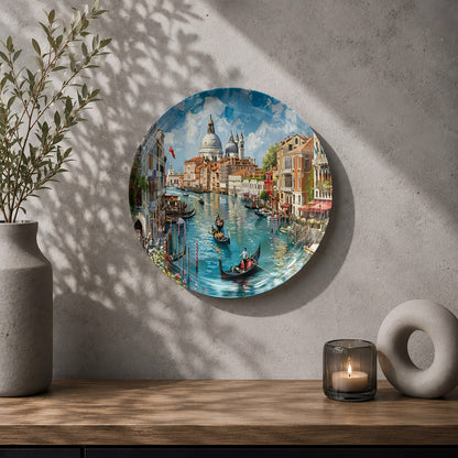 Venice-inspired ceramic wall plate showcasing the Grand Canal and Basilica di Santa Maria della Salute