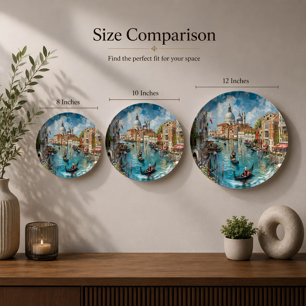 Scenic Venice canal artwork printed on a premium glossy ceramic wall plate