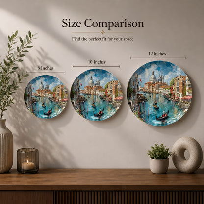 Scenic Venice canal artwork printed on a premium glossy ceramic wall plate