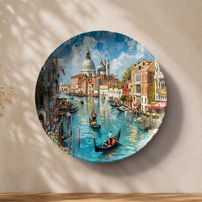 Venetian Reverie ceramic wall plate featuring Venice canals, gondolas, and historic Italian architecture