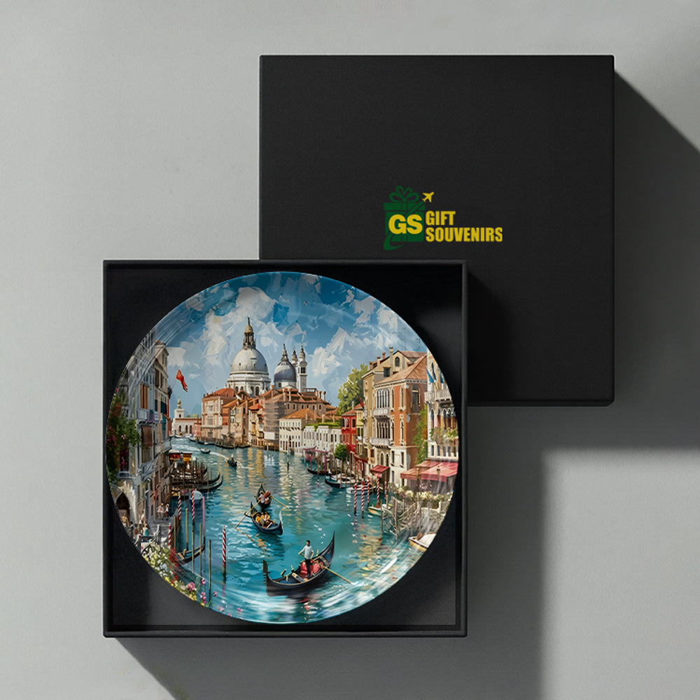 Venetian Reverie ceramic wall plate with classic Italian architecture and tranquil waterways