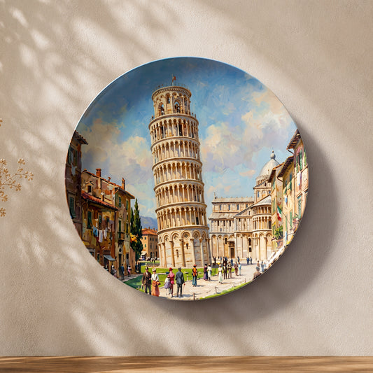 Scenic Italian architecture artwork printed on a premium glossy ceramic wall plate.