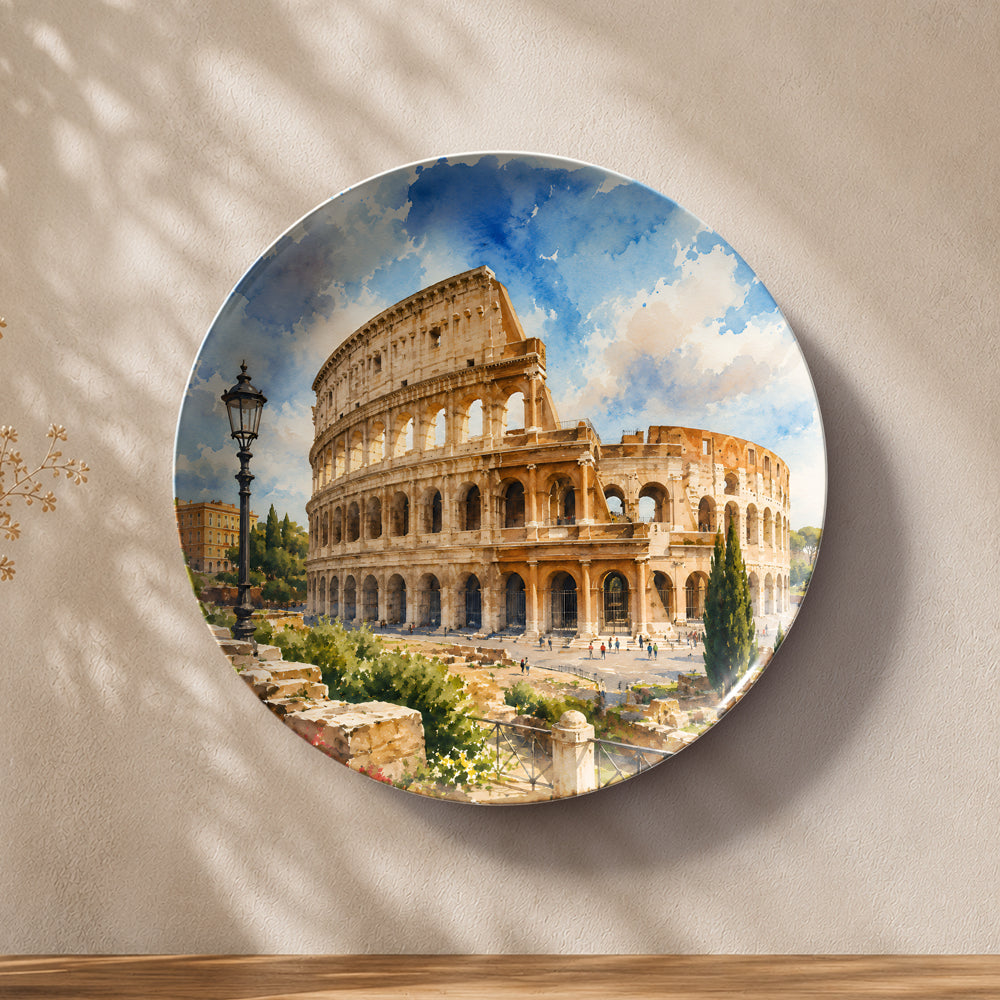 Eternal Colosseum ceramic wall plate featuring the iconic Colosseum in Rome, Italy.