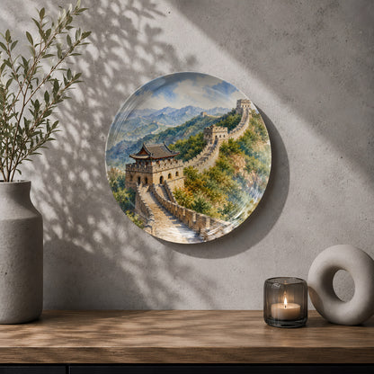 Decorative ceramic wall plate inspired by the iconic Great Wall of China.