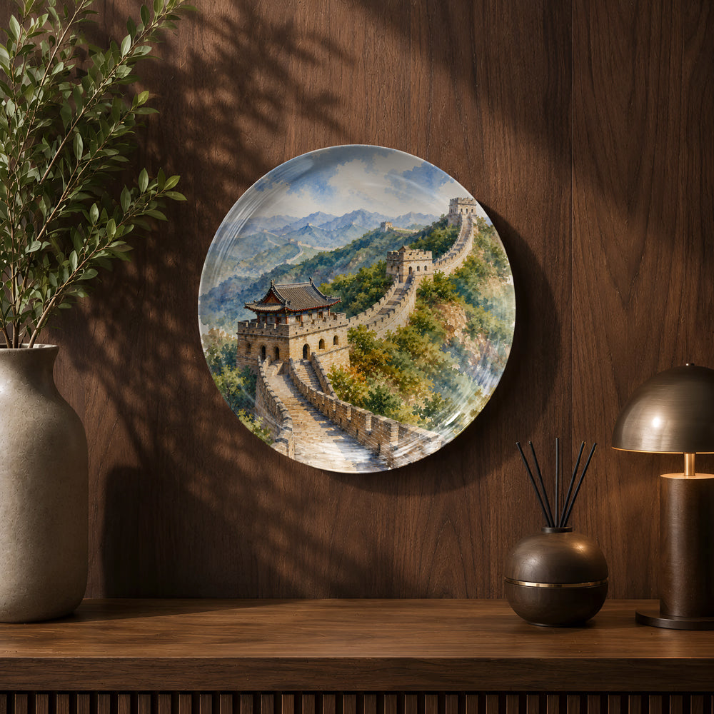 Global Classics Imperial Horizon ceramic wall plate celebrating China's architectural wonder.