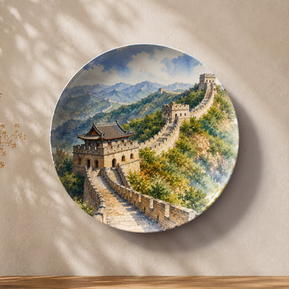 Imperial Horizon ceramic wall plate featuring the Great Wall of China across mountain landscapes.
