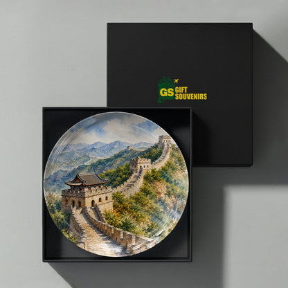 Imperial Horizon ceramic wall plate inspired by the timeless beauty of the Great Wall of China.