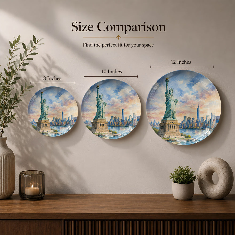 Scenic New York landmark artwork printed on a premium ceramic wall plate.
