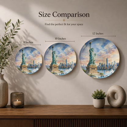 Scenic New York landmark artwork printed on a premium ceramic wall plate.