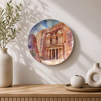 Premium ceramic wall plate showcasing the ancient Treasury at Petra in Jordan.