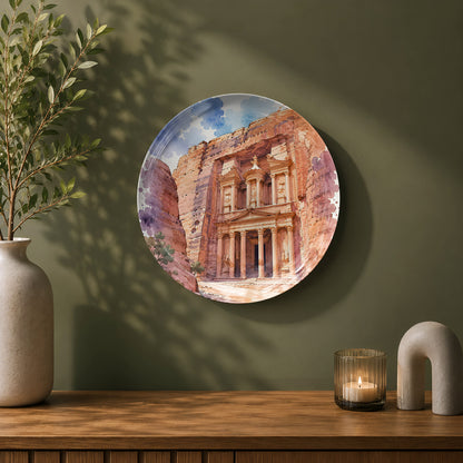 Petra-inspired ceramic wall plate featuring the historic Al-Khazneh rock-cut monument.