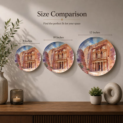 Ancient Petra landmark artwork printed on a premium ceramic wall plate.