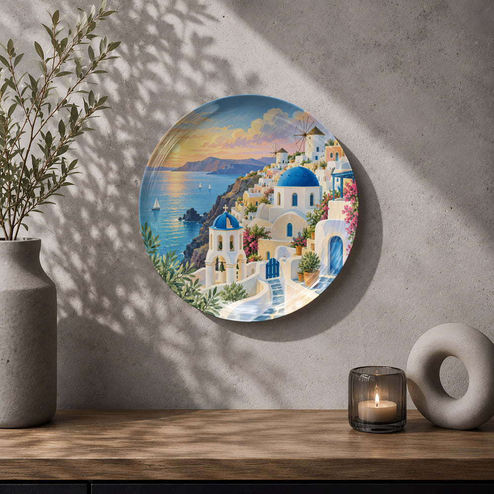 Santorini ceramic wall plate souvenir for Mediterranean home décor and meaningful gifting